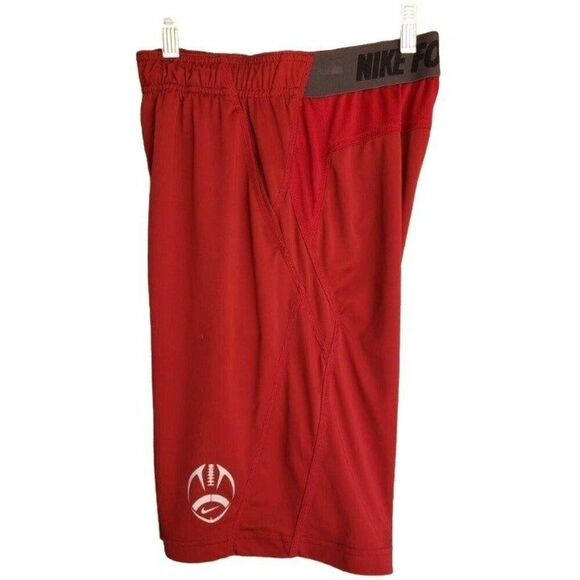 Nike Boys Long Athletic Shorts L Red Football Logo Dri-Fit Pockets Activewear - Picture 5 of 8